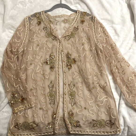 Sheer Beaded Embroidered Mesh Topper Women Vintage Coquette Fairycore NYE Floral - Picture 3 of 8